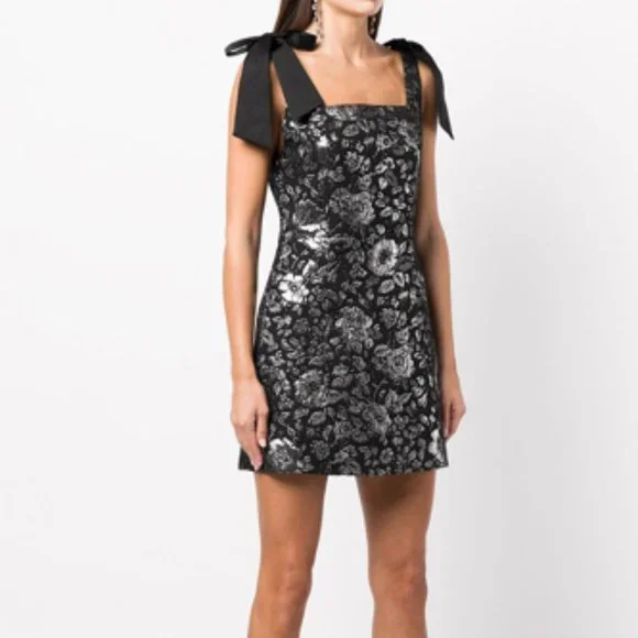 Alice + Olivia Maryann Metallic Jacquard Tie-Shoulder Minidress - Picture 6 of 11